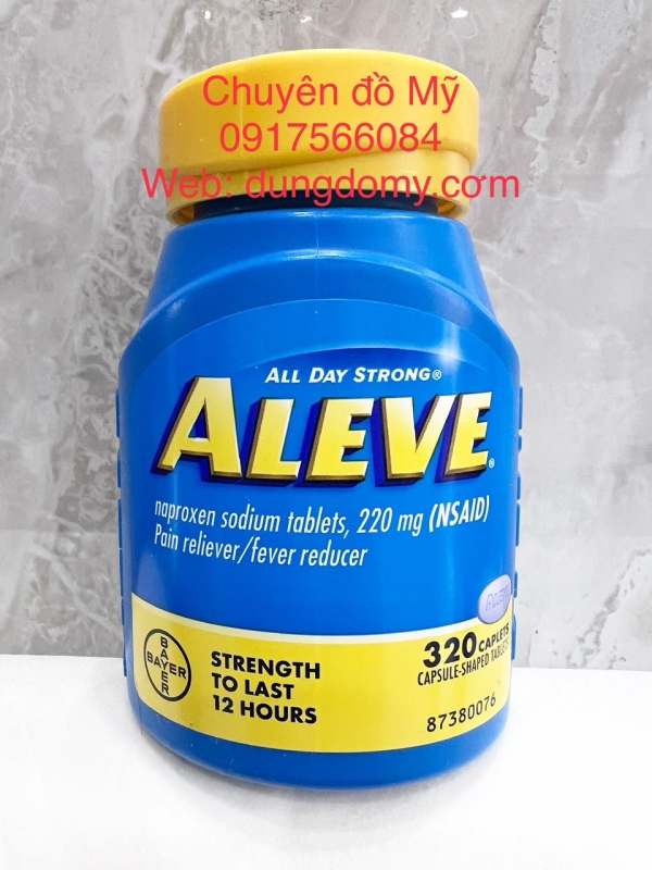 Viên uống Aleve Pain Reliever Naproxen Sodium 220mg 320 Caplets của Mỹ Date T8/2027
