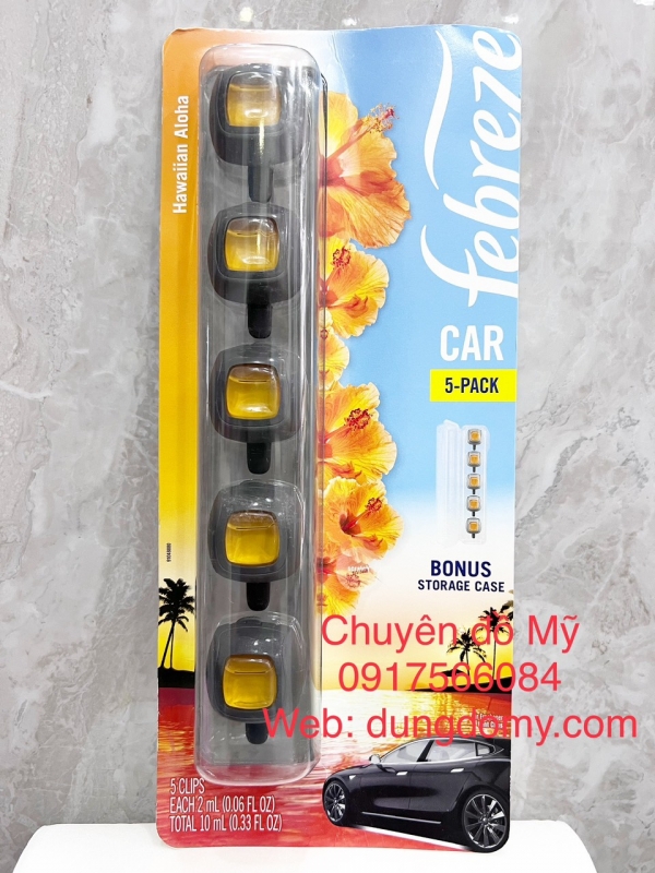 Nước hoa xe hơi Febreze Car Hawaiian Aloha Set 5 cái x2ml