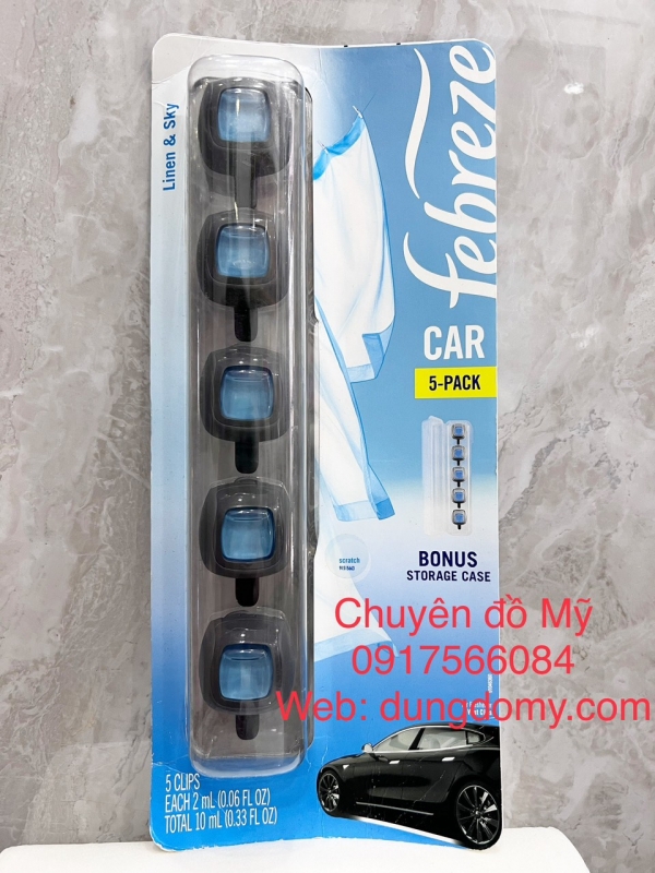 Kẹp Nước hoa xe hơi Febreze Car Linen & Sky Set 5 cái x2ml của Mỹ