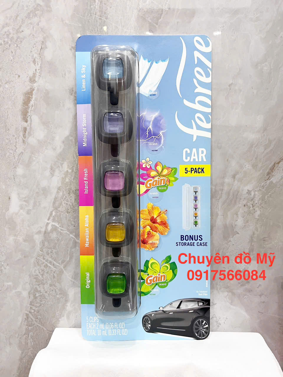 Kẹp Nước hoa xe hơi Febreze Car Set 5 mùi x2ml của Mỹ