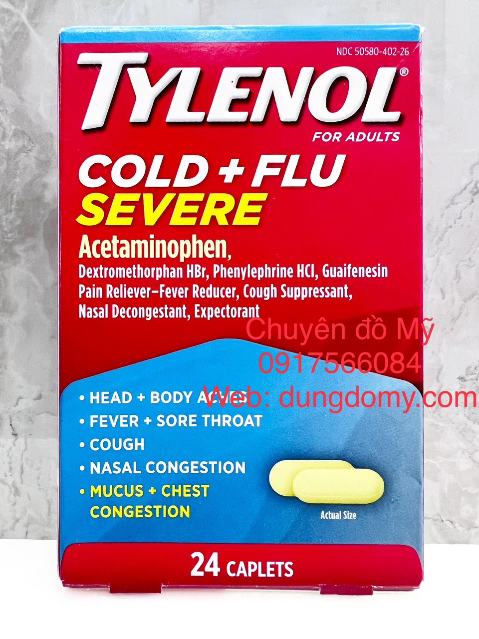 Date T10/2026_ Viên uống Tylenol Cold & Flu Severe 24 viên của Mỹ