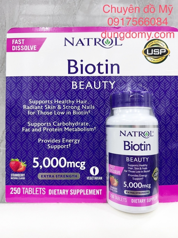 Viên ngậm hỗ trợ mọc tóc và chống rụng tóc Natrol Biotin 5,000mcg Fast Dissolve 250 viên của Mỹ