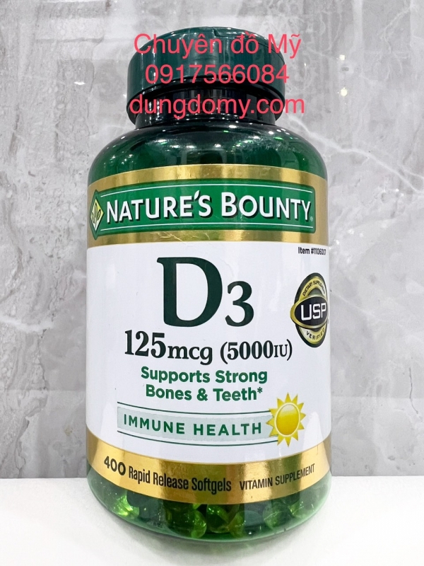 Viên uống bổ sung Vitamin D3 Nature’s Bounty Vitamin D3 5000IU 400 viên của Mỹ