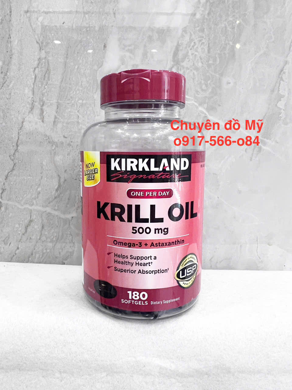 Dầu nhuyễn thể (dầu tôm) Kirkland Signature Krill Oil 500mg 160 viên của Mỹ