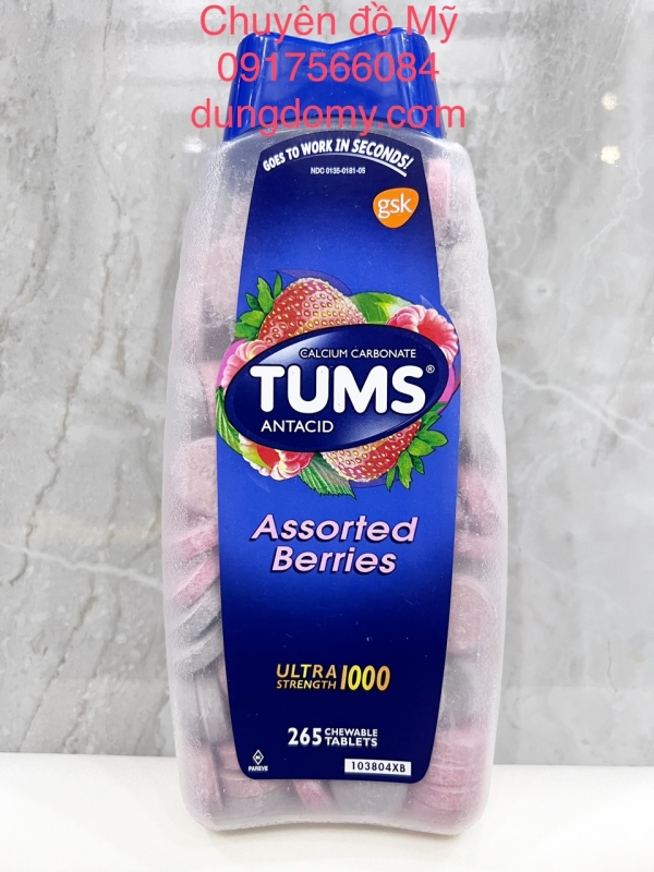 Kẹo ngậm giảm đầy hơi khó tiêu Tums Antacid Assorted Berries 265 viên của Mỹ