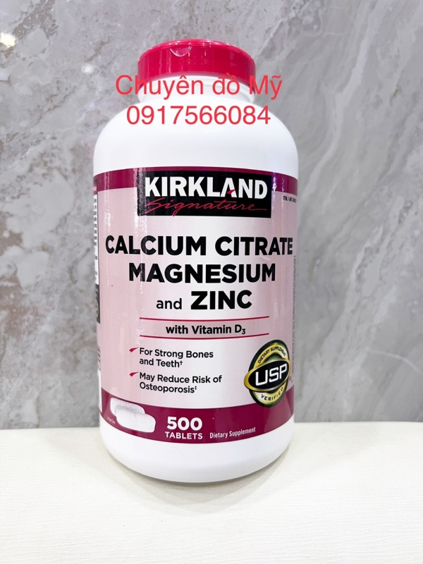 Chắc răng, khỏe xương và cơ bắp Kirkland Signature Calcium Citrate Magnesium and Zinc 500mg 500 viên của Mỹ