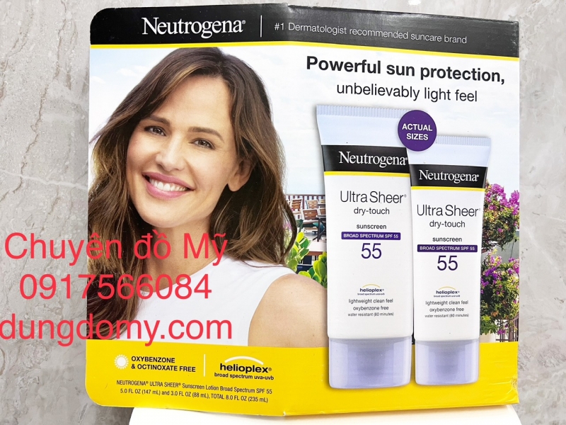 Kem chống nắng Neutrogena SPF55 Ultra Sheer Dry-Touch Set 147ml+88ml của Mỹ