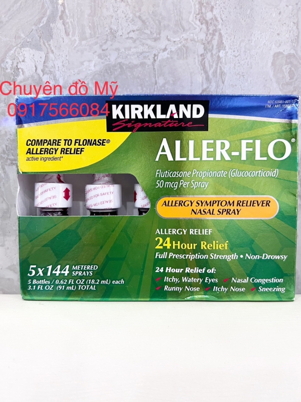 Hỗ trợ giảm triệu chứng viêm xoang dị ứng dạng xịt Kirkland Signature Aller-Flo 18.2ml x5 lọ của Mỹ