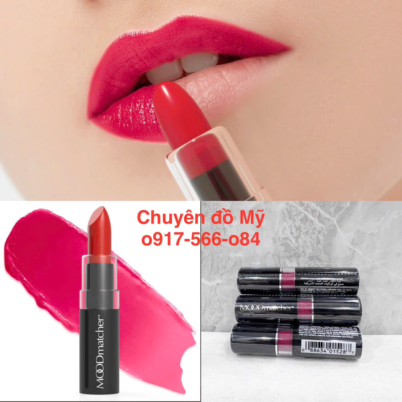 Son gió dưỡng môi đổi màu Fran Wilson Moodmatcher Red của Mỹ