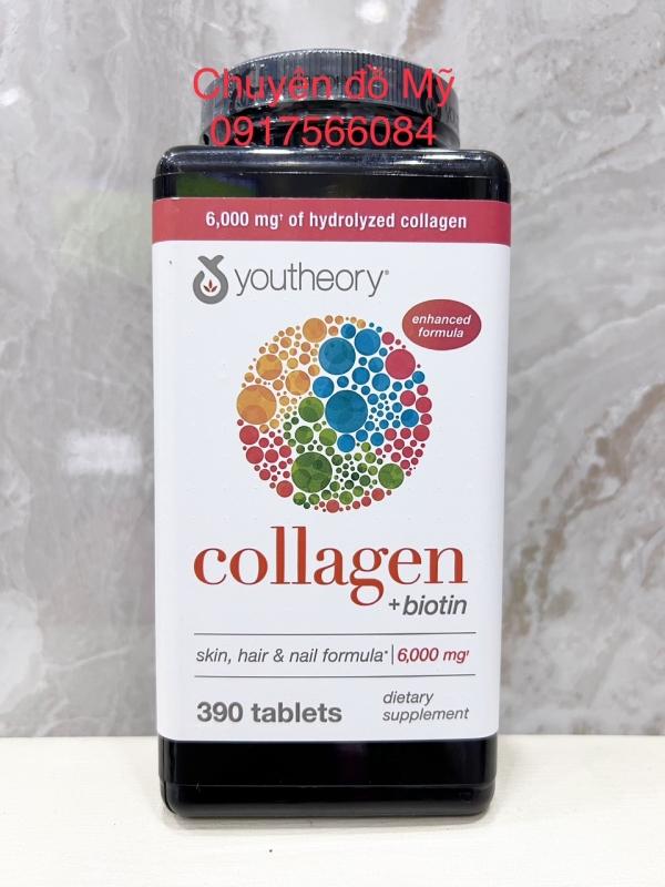 Viên Collagen giúp làn da trắng hồng căn mịn Youtheory Collagen Advanced Formula 390 viên của Mỹ