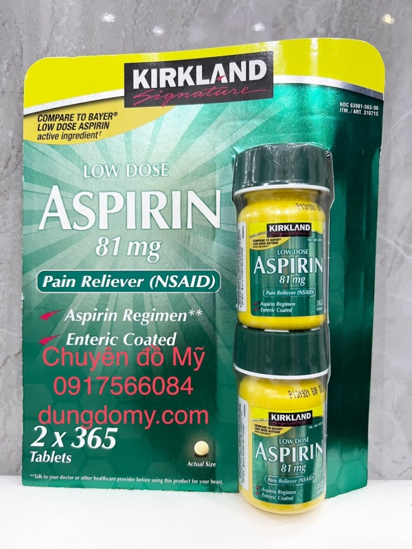 Date T10/2027_ Bảo vệ tim mạch, ngăn ngừa đột quỵ Kirkland Low Dose Aspirin 81mg 2x 365 viên của Mỹ