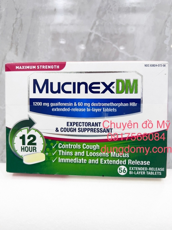 Viên uống giảm ho long đờm Mucinex DM Maximum Strength 56 viên của Mỹ
