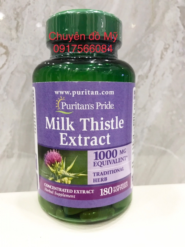 Viên uống giải độc gan Puritan’s Pride Milk Thistle Extract 1000mg 180 viên của Mỹ