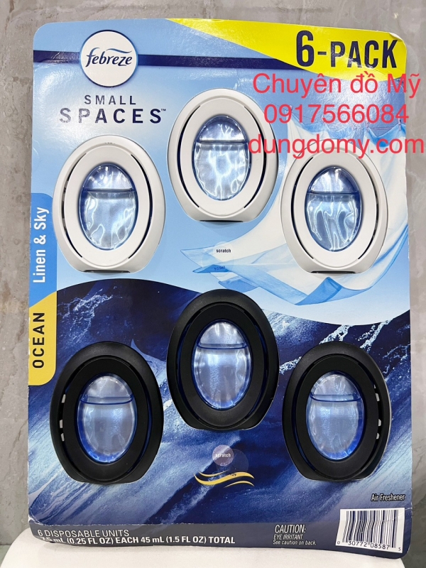 Hộp thơm phòng tự động Febreze Small Spaces Air Freshener 7.5ml x6 (Linen Sky + Ocean) của Mỹ