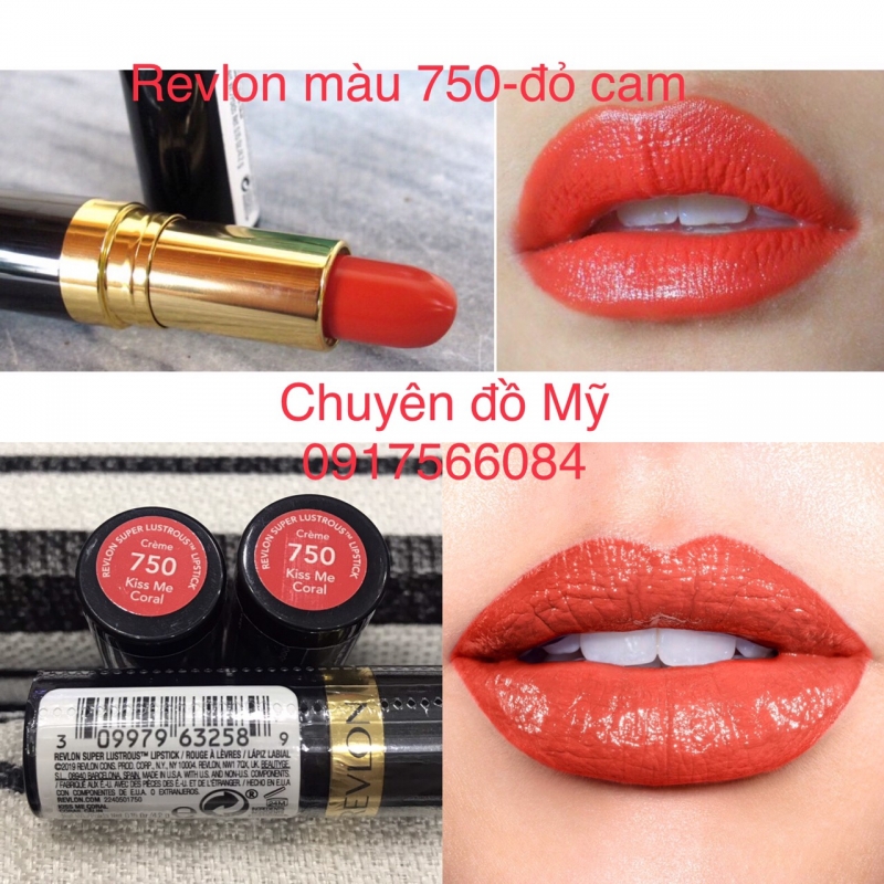 Son lì Revlon Supper Lustrous 750 Kiss Me Coral màu đỏ cam của Mỹ