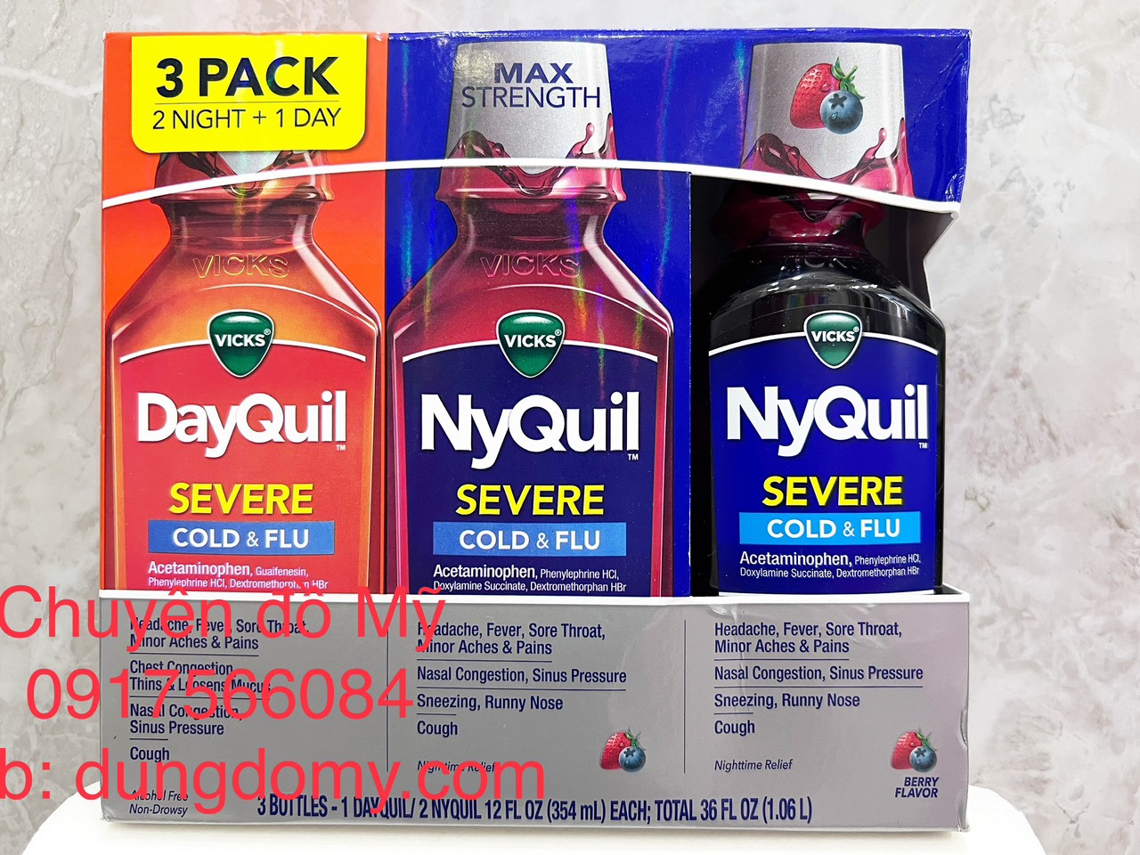 Set 3 chai Siro giảm cảm, ho, sổ mũi Vicks DayQuil & NyQuil 354ml của Mỹ