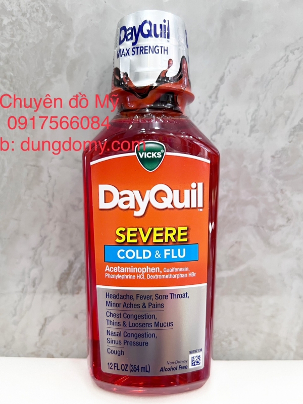Siro giảm cảm, ho, sổ mũi Vicks DayQuil Cold & Flu Severe 354ml của Mỹ