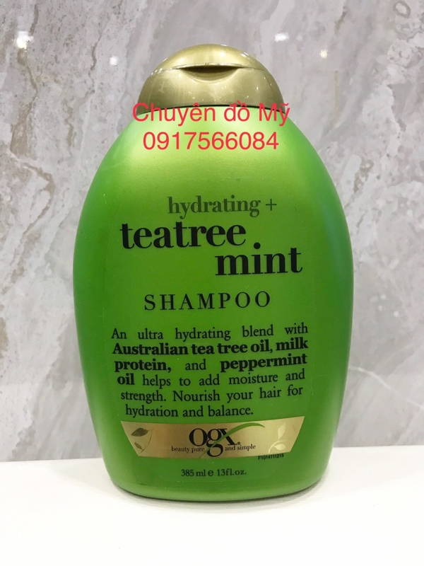 Dầu gội cấp ẩm & dưỡng da đầu OGX Hydrating + Tea Tree Mint Shampoo 385ml của Mỹ
