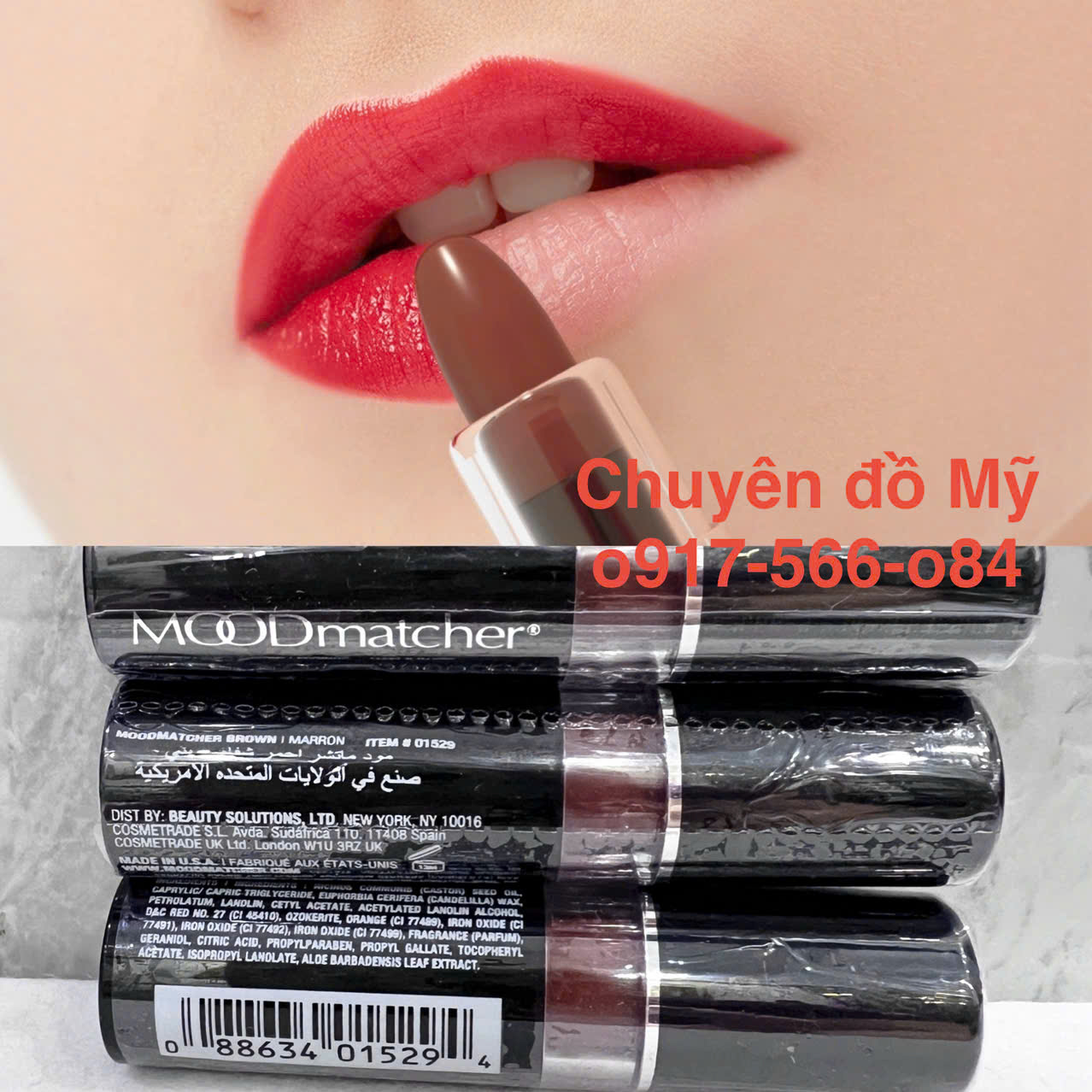 Son gió dưỡng môi đổi màu Fran Wilson Moodmatcher Brown của Mỹ