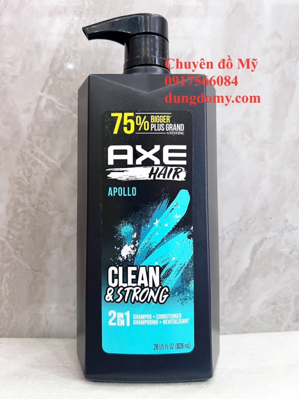 Dầu gội, xả nam AXE Apollo 2 in 1 Shampoo and Conditioner 828ml của Mỹ