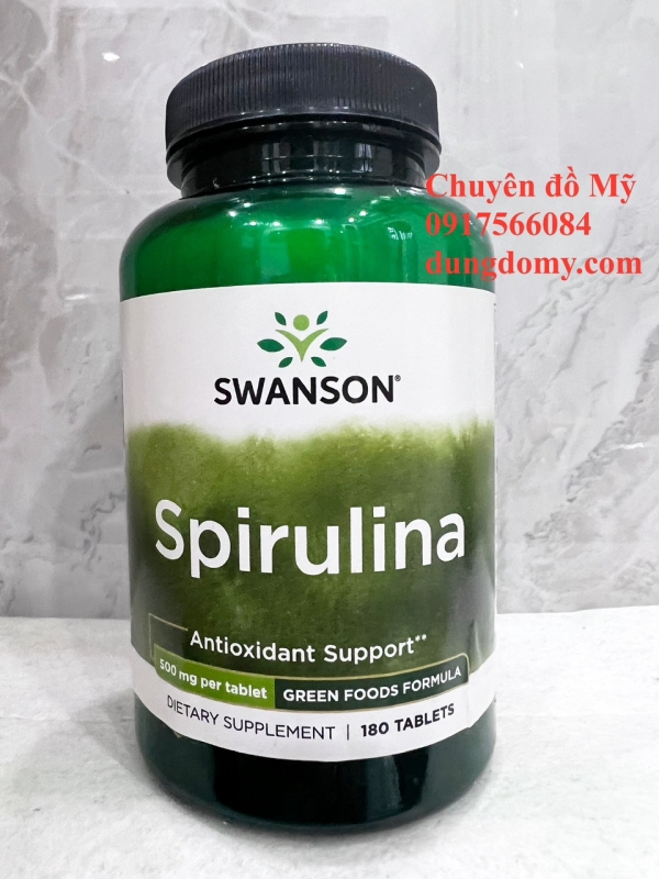 Viên Uống Swanson Spirulina Tảo Xoắn Chống Oxy Hóa (180 Viên/Lọ) của Mỹ