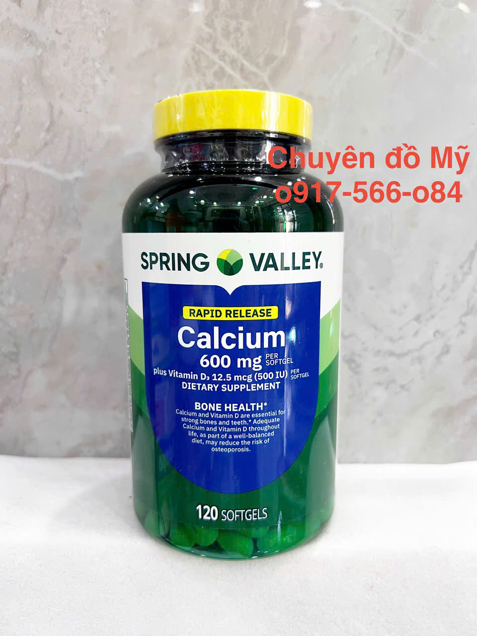 Viên uống Bổ Sung Canxi Spring Valley Calcium 600mg Plus Vitamin D3 120 viên mềm của Mỹ