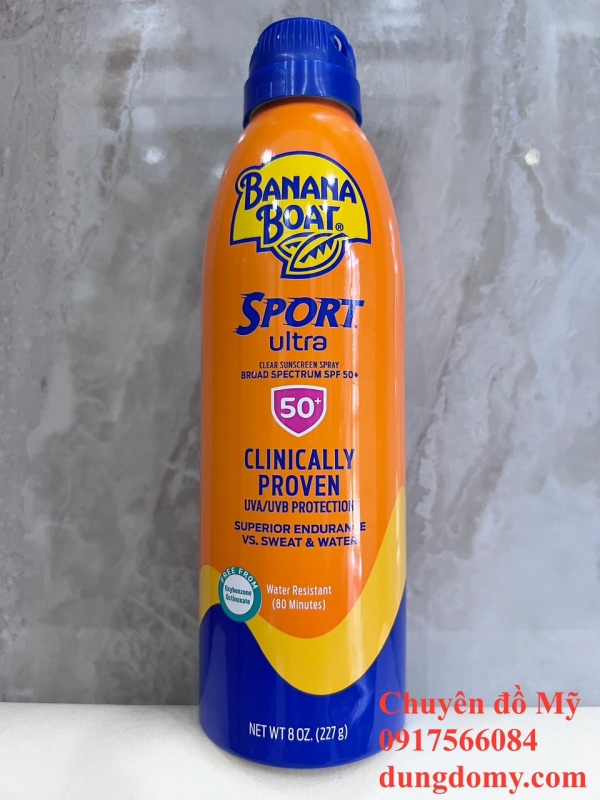 Xịt chống nắng Banana Boat Sport Ultra Sunscreen Spray SPF 50+ của Mỹ 227g