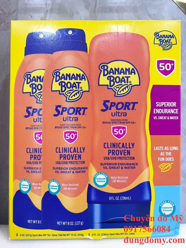 Set 3 chai Chống nắng Banana Boat Sport Ultra SPF 50+ của Mỹ