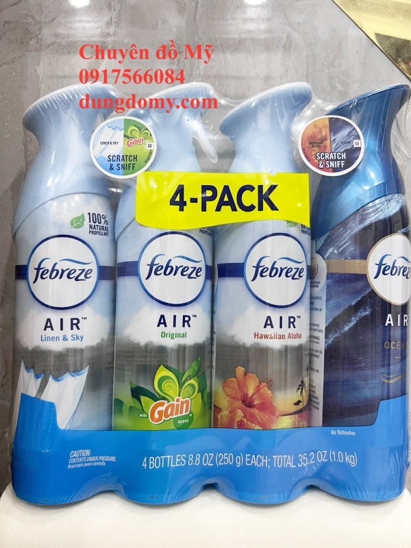Xịt thơm phòng khử mùi Febreze Air Refresher Spray 250g x 4 chai của Mỹ