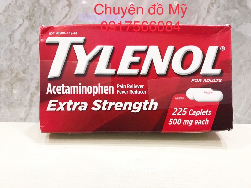 Giảm đau hạ sốt Tylenol Acetaminophen Pain Reliever 500mg 225 viên của Mỹ