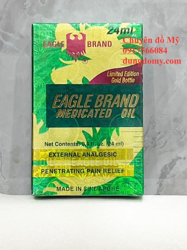 Dầu gió vàng Con Ó 2 nắp của Mỹ Eagle Brand Medicated Oil 24ml phiên bản giới hạn