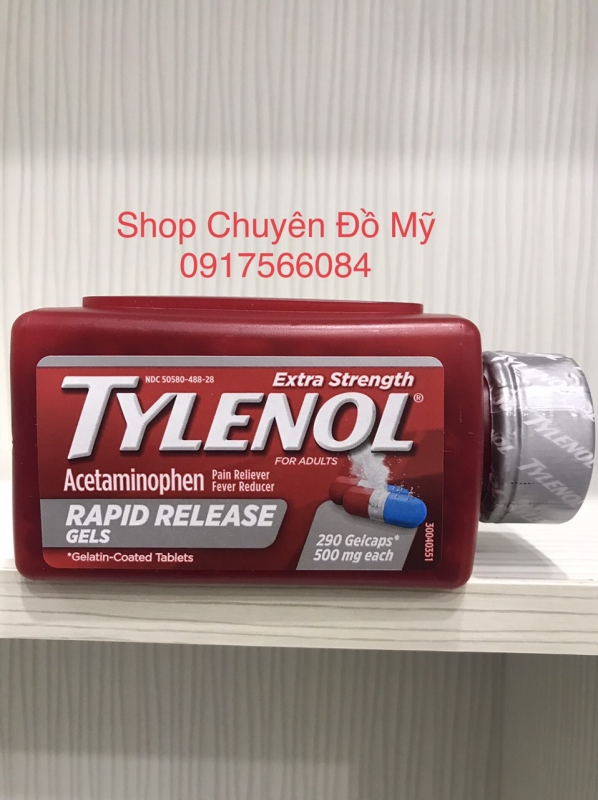 Date T3/2027_ Viên uống giảm đau hạ sốt Tylenol Extra Strength Rapid Release Gels 500mg 290 viên (2 màu) của Mỹ