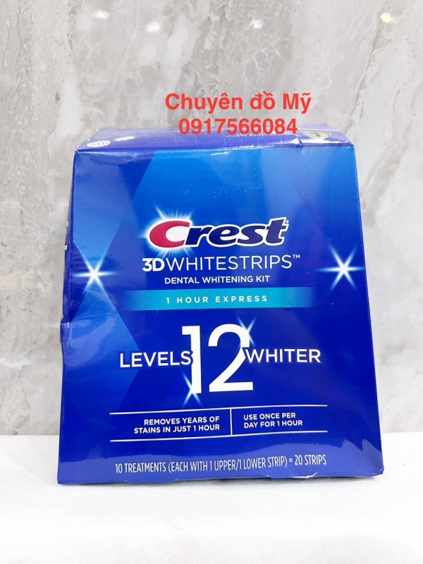 Miếng dán trắng răng Crest 3D Whitestrips 1 Hour Express 20 miếng của Mỹ