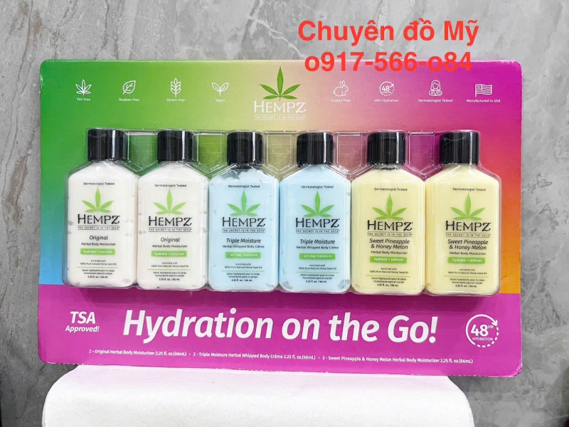 Kem dưỡng ẩm toàn thân chiết xuất thảo mộc - Hempz Herpal 6 chai*66ml 3 mùi của Mỹ