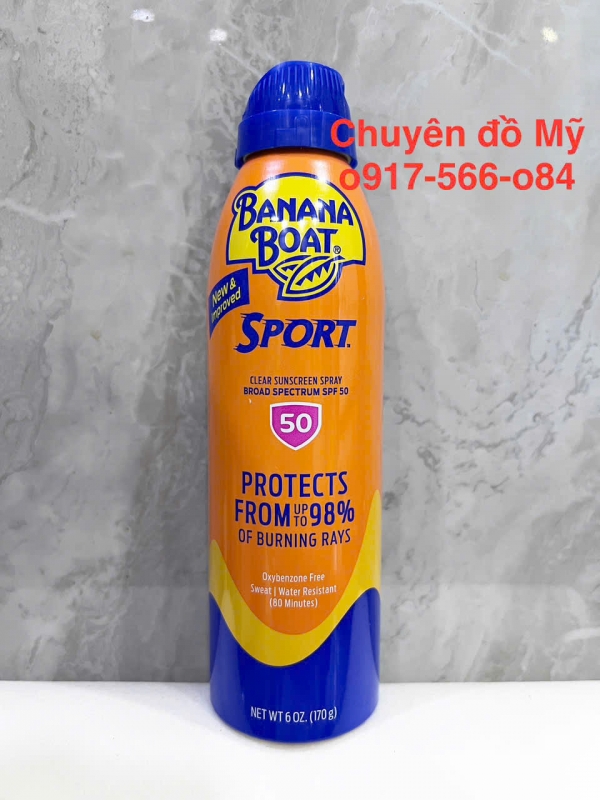 Xịt chống nắng Banana Boat Sport Clear Sunscreen Spray SPF50 của Mỹ 170g