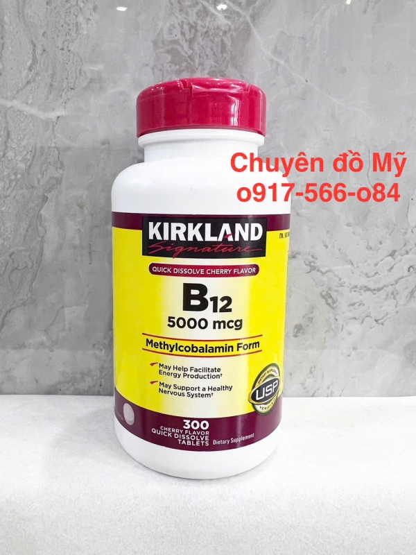 Viên Uống Bổ Sung Vitamin B12 Kirland 300 Viên 5000 mcg Bổ Máu và Thần Kinh của Mỹ