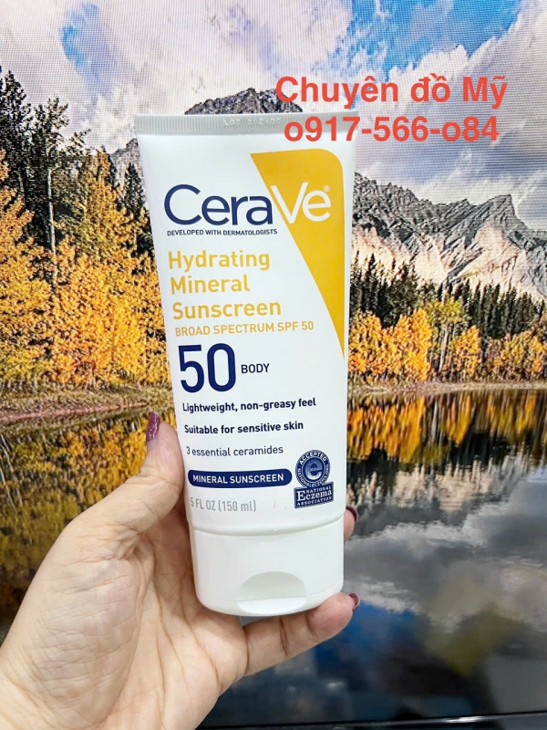 Kem chống nắng khoáng chất Cerave Hydrating Sunscreen Body SPF50 150ml của Mỹ