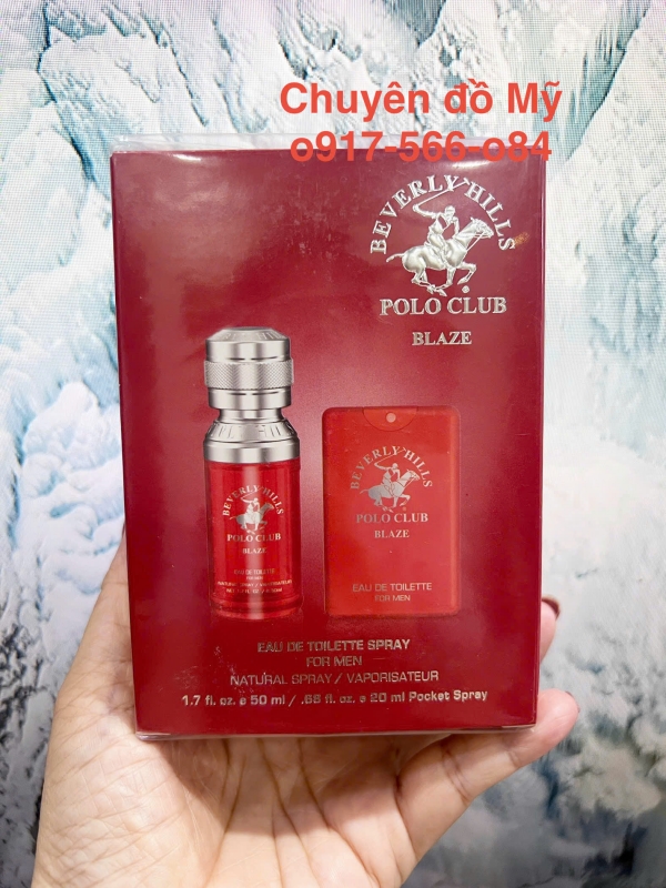 Set nước hoa nam Beverly Hills Polo Club Blaze Eau De Toilette 50ml tặng kèm Chai xịt bỏ túi mini 20ml của Mỹ