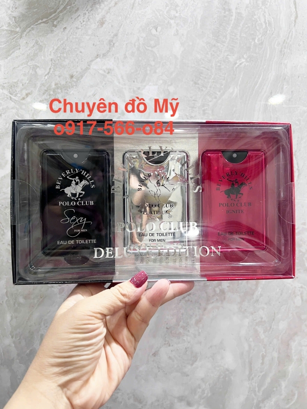 Bộ nước hoa bỏ túi chai dẹt Beverly Hills Polo Club hương Sexy, Ignite, Platinum dành cho nam 3x20ml của Mỹ