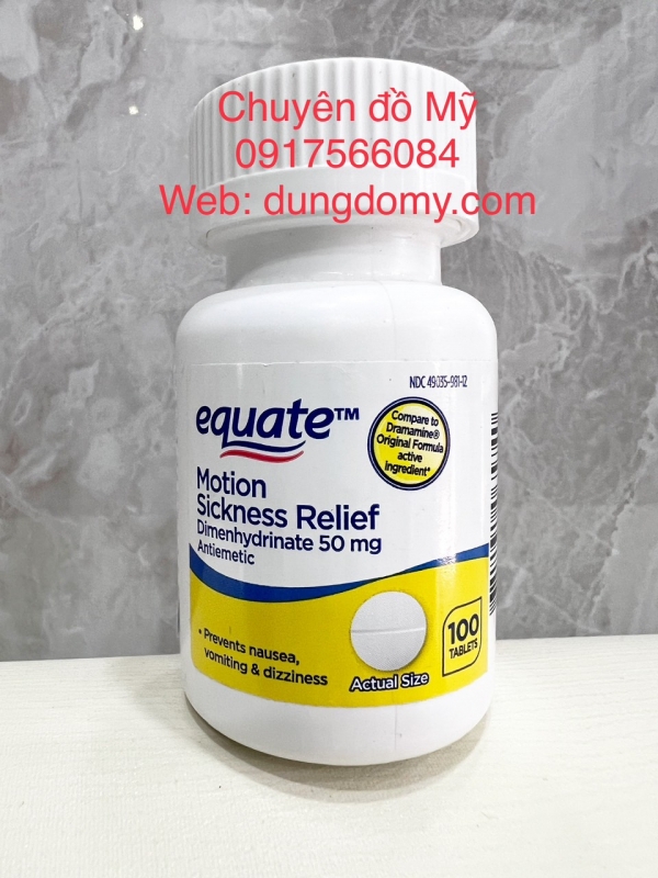 Viên uống giảm say tàu xe, say tàu, say xe Equate Motion Sickness 100 viên của Mỹ