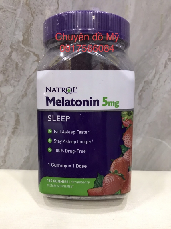 Kẹo dẻo giúp ngủ ngon Natrol Gummies Melatonin 5mg 180 viên vị dâu của Mỹ